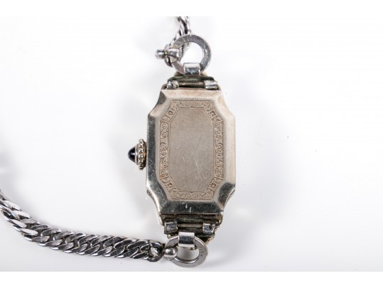 Vintage Ladies' Gruen 14K White Gold Watch With Silvertone Band