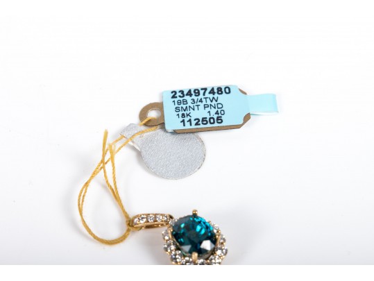 18K Yellow Gold, Diamond And Blue Topaz Pendant