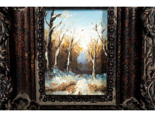 Diminutive Oil On Wood Panel, Winter Landscape