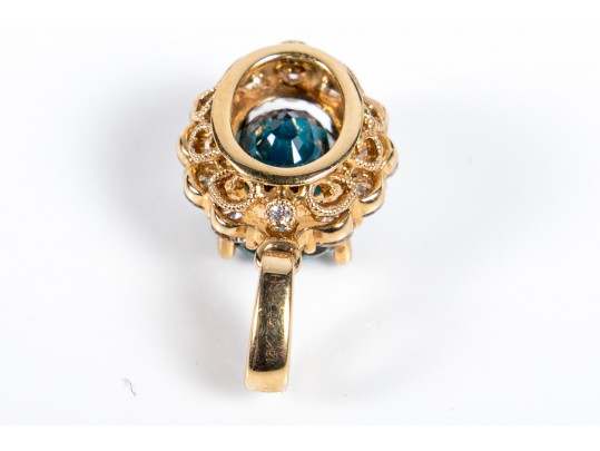 18K Yellow Gold, Diamond And Blue Topaz Pendant