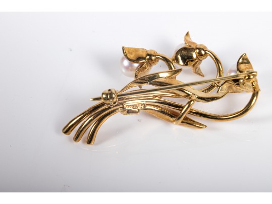 Tiffany & Co. 18K Yellow Gold, Diamond And Cultured Pearl Brooch