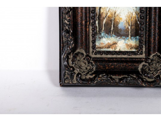 Diminutive Oil On Wood Panel, Winter Landscape