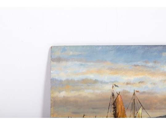 Dutch School-Style Oil On Wood Panel, Figural Coastal Landscape