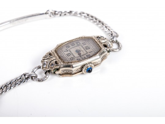 Vintage Ladies' Gruen 14K White Gold Watch With Silvertone Band