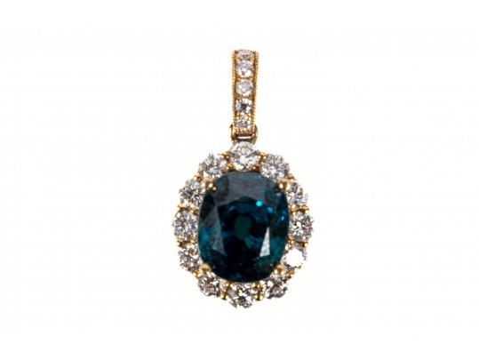 18K Yellow Gold, Diamond And Blue Topaz Pendant