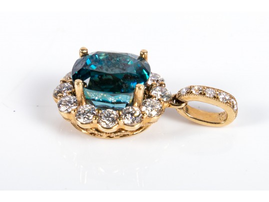 18K Yellow Gold, Diamond And Blue Topaz Pendant