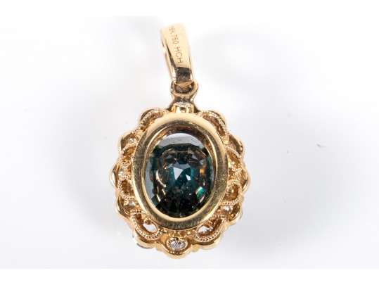 18K Yellow Gold, Diamond And Blue Topaz Pendant