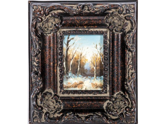 Diminutive Oil On Wood Panel, Winter Landscape