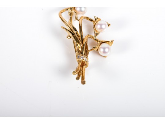 Tiffany & Co. 18K Yellow Gold, Diamond And Cultured Pearl Brooch