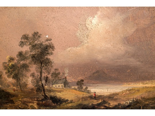 Oil On Wood Panel, Figural Coastal Landscape