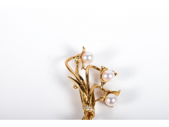 Tiffany & Co. 18K Yellow Gold, Diamond And Cultured Pearl Brooch