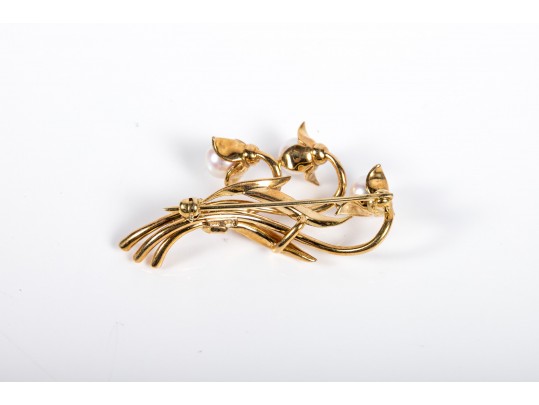 Tiffany & Co. 18K Yellow Gold, Diamond And Cultured Pearl Brooch