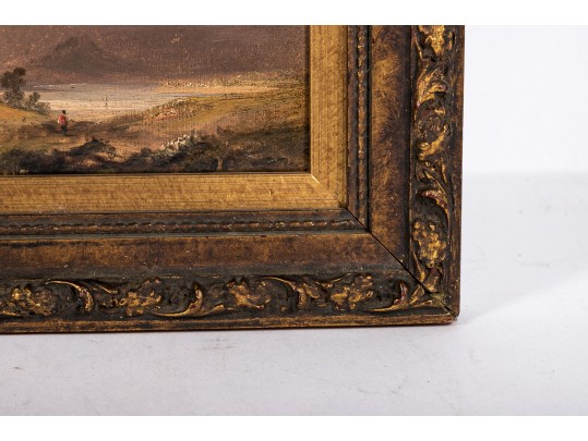 Oil On Wood Panel, Figural Coastal Landscape