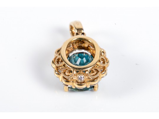 18K Yellow Gold, Diamond And Blue Topaz Pendant
