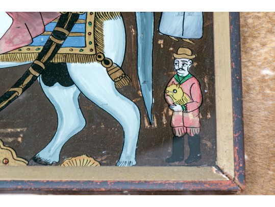 Reverse Glass Painting Of A Rider On Horseback