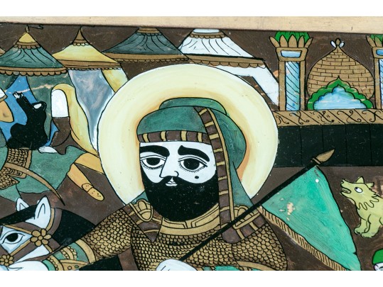 Reverse Glass Painting Of A Rider On Horseback