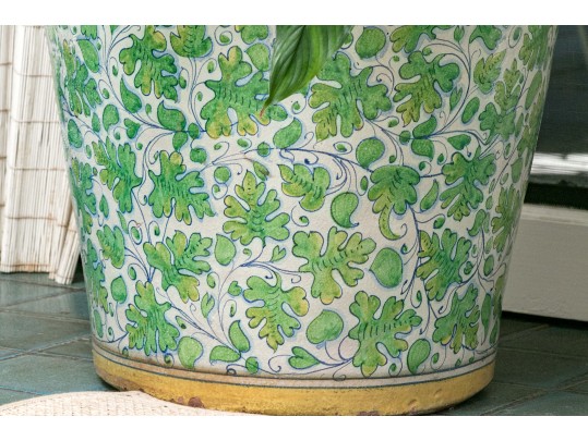 Beautiful Large Yellow And Green Italian Ceramic Urn