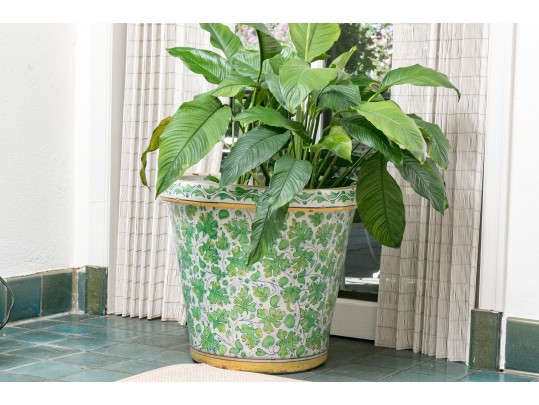 Beautiful Large Yellow And Green Italian Ceramic Urn