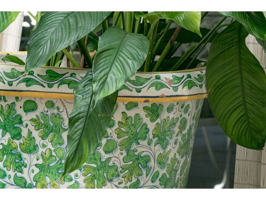 Beautiful Large Yellow And Green Italian Ceramic Urn