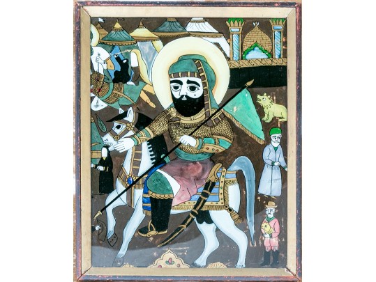 Reverse Glass Painting Of A Rider On Horseback