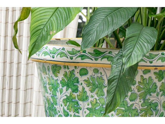 Beautiful Large Yellow And Green Italian Ceramic Urn