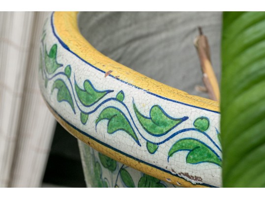 Beautiful Large Yellow And Green Italian Ceramic Urn