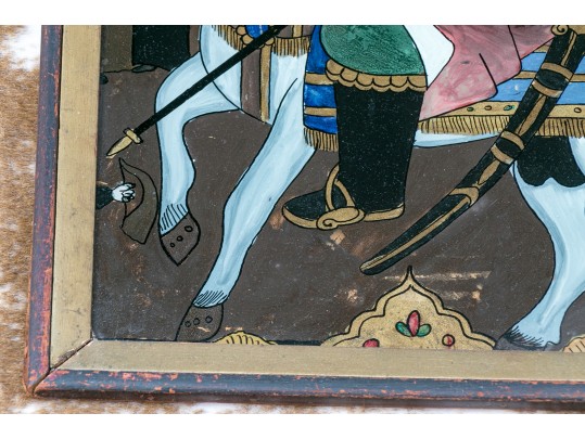 Reverse Glass Painting Of A Rider On Horseback