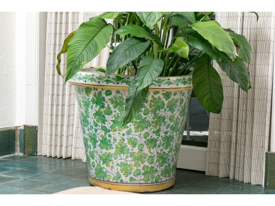 Beautiful Large Yellow And Green Italian Ceramic Urn