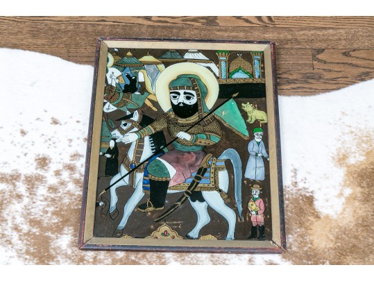 Reverse Glass Painting Of A Rider On Horseback