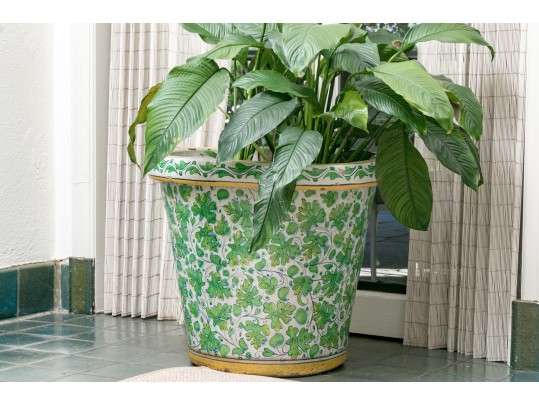 Beautiful Large Yellow And Green Italian Ceramic Urn