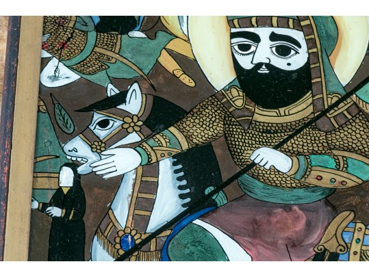 Reverse Glass Painting Of A Rider On Horseback