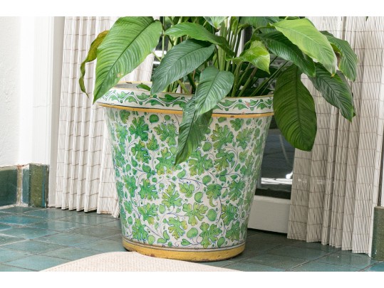 Beautiful Large Yellow And Green Italian Ceramic Urn