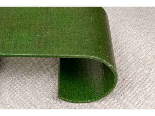 A Mid Century Laminated Wood And Sea Glass Covered Coffee Table