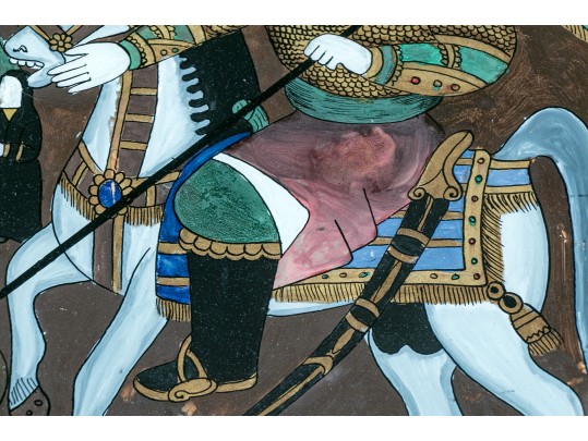 Reverse Glass Painting Of A Rider On Horseback