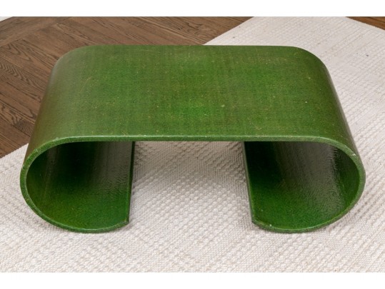 A Mid Century Laminated Wood And Sea Glass Covered Coffee Table