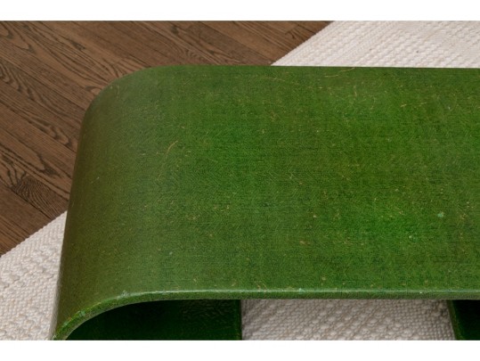 A Mid Century Laminated Wood And Sea Glass Covered Coffee Table