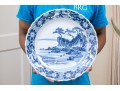 Blue And White Porcelain 16” Charger, Central Mountainous Landscape