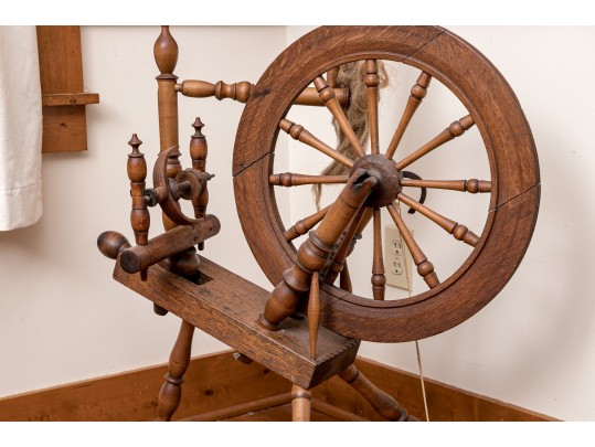 19th Century Wooden Spinning Wheel