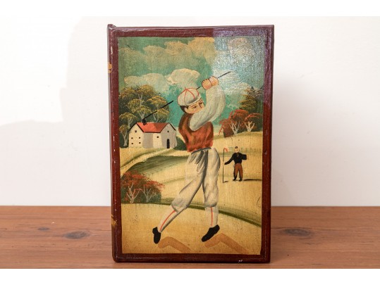 Vintage Painted Wooden Book-Form Tabletop Chest. 