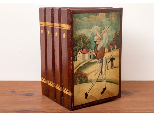 Vintage Painted Wooden Book-Form Tabletop Chest. 