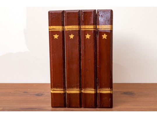 Vintage Painted Wooden Book-Form Tabletop Chest. 