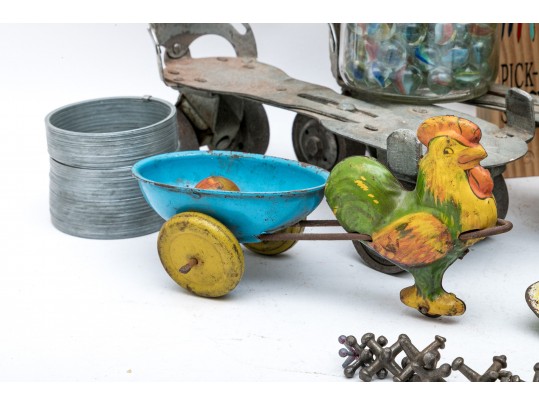 Assorted Vintage Children's Toys. Marbles, Beach Accessories, Games