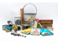 Assorted Vintage Children's Toys. Marbles, Beach Accessories, Games