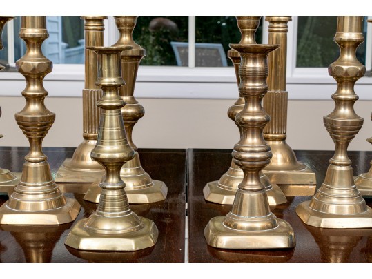 Lot Of 13 Vintage - Antique Brass Candlesticks