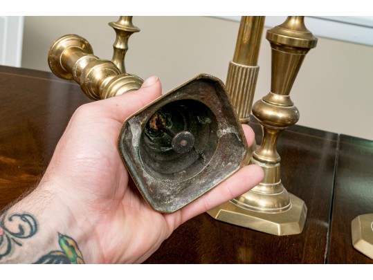 Lot Of 13 Vintage - Antique Brass Candlesticks