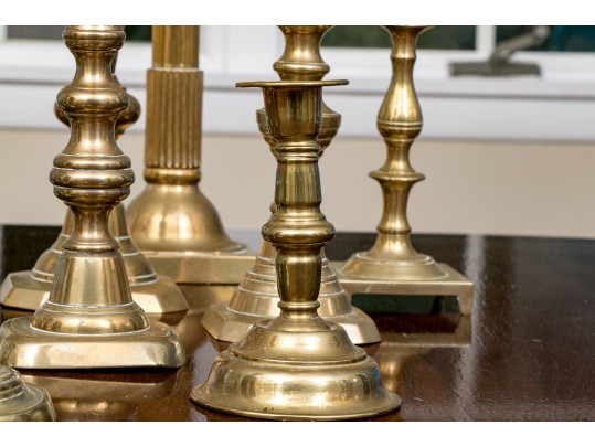 Lot Of 13 Vintage - Antique Brass Candlesticks