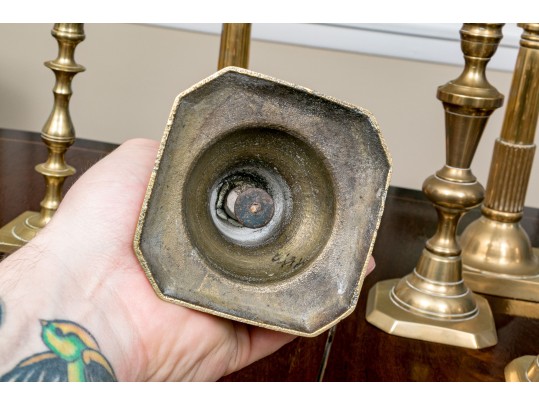 Lot Of 13 Vintage - Antique Brass Candlesticks