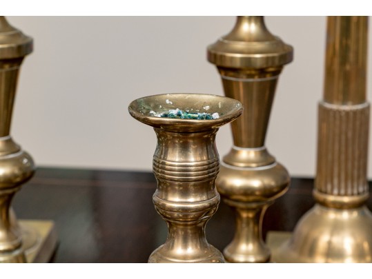 Lot Of 13 Vintage - Antique Brass Candlesticks