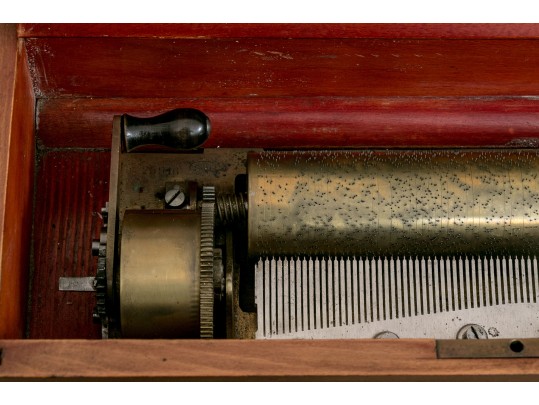 Antique Brass, Painted Wood And Glass Hinged Music Box