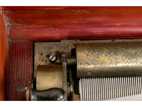 Antique Brass, Painted Wood And Glass Hinged Music Box